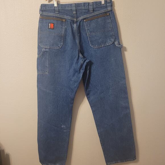 Wrangler Riggs Workwear Mens 36 Straight Leg Carpenter Jeans Dark Wash Utility - Picture 2 of 10